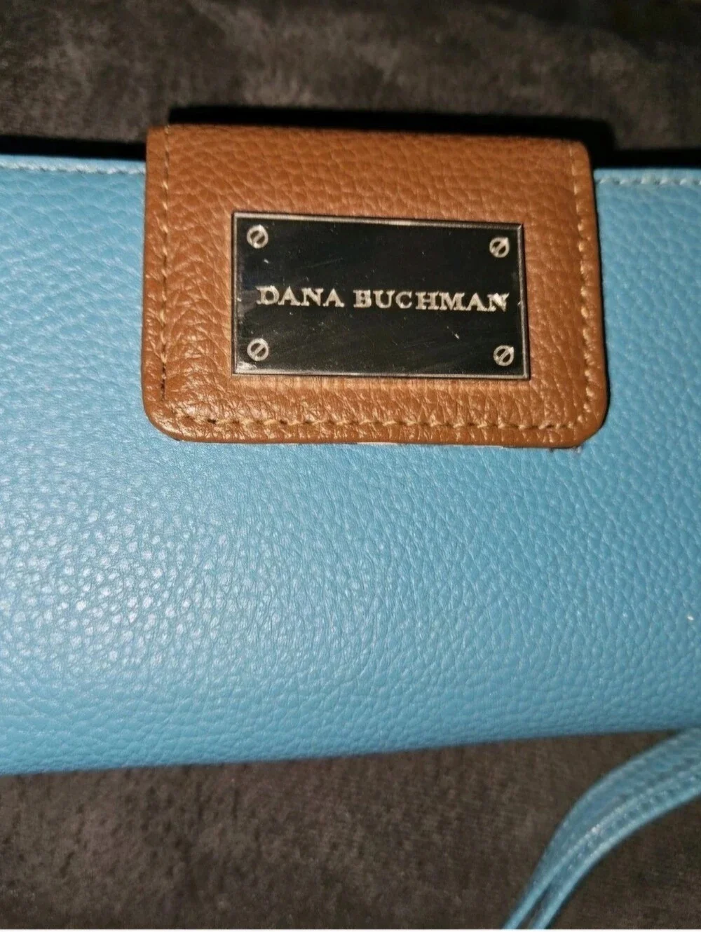 Dana Buchman Blue & Brown Wristlet/ Wallet w/ Animal Print Lining Zip Closure